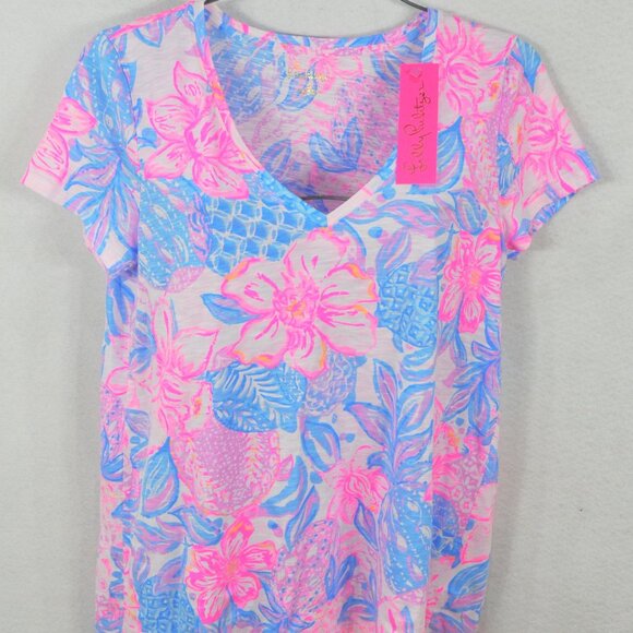 Lilly Pulitzer Women's Etta V-Neck Top Size L Snappy Turtle Pink Top Blouse NWT - Picture 8 of 8
